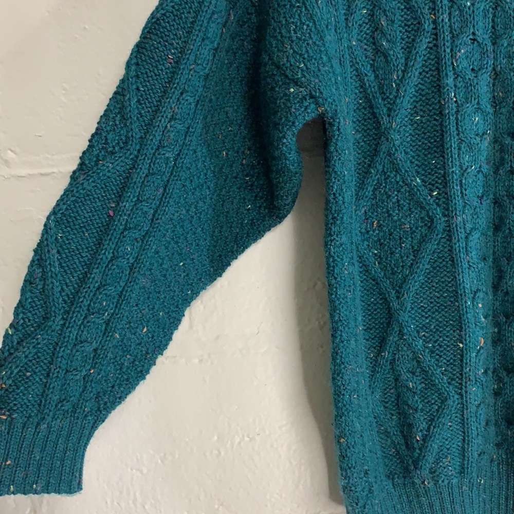 Vintage Teal Cable Knit Sweater - Picture 4 of 6
